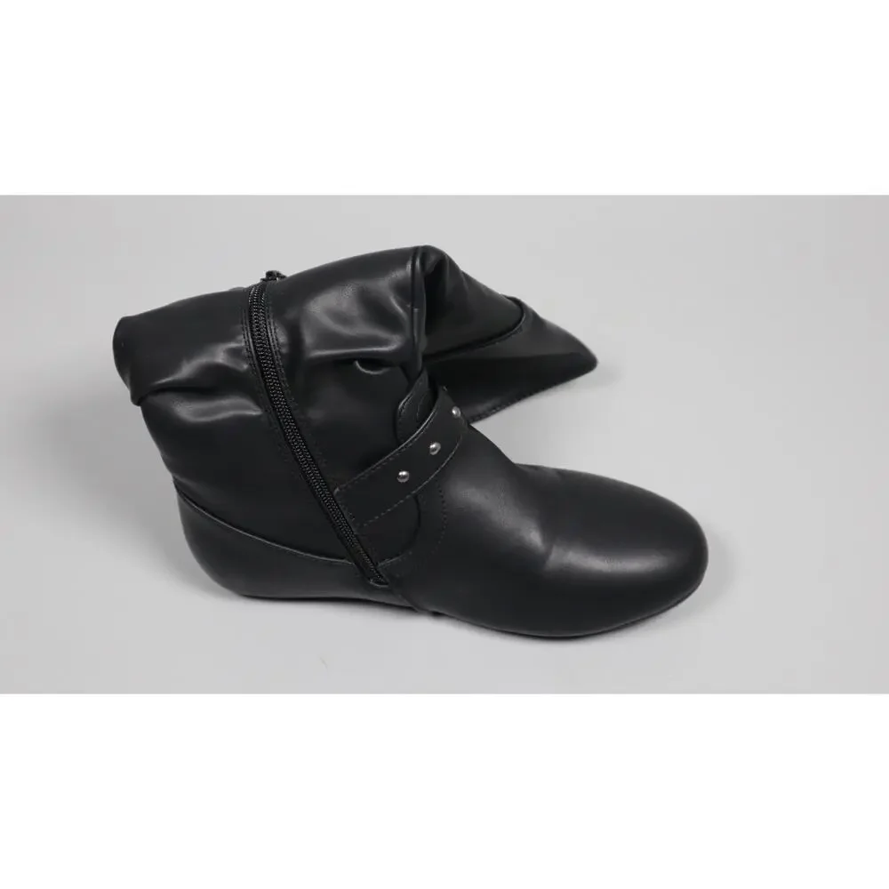 Katliu Women Slouchy Mid Calf Boots Zip Up Flat Faux Leather Size 5.5